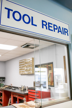 Tool repair room viewed through a service window