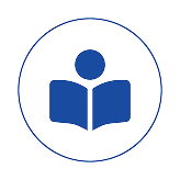 Blue person reading a book icon